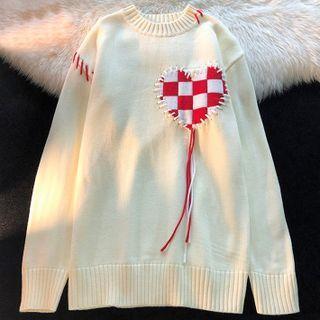 Heart Print Knit Sweatshirt