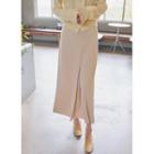 Invert-pleat Maxi Knit Skirt