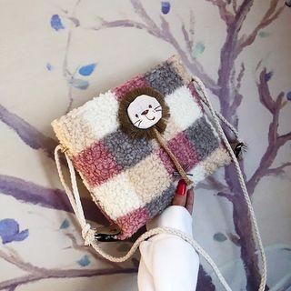 Faux Shearling Plaid Crossbody Bag