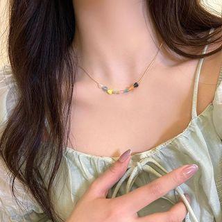 Heart Faux Cat Eye Stone Pendant Alloy Necklace Gold - One Size