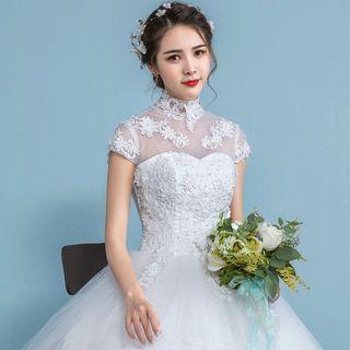 Stand Collar Short-sleeve Wedding Ball Gown