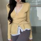 Mock Two-piece V-neck Long-sleeve Cardigan