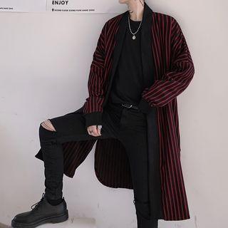 Open-front Striped Long Coat