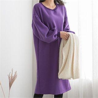 Brushed-fleece Lined Midi Pullover Dress Black - One Size