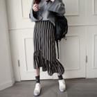 Ruffle-hem Stripe Long Skirt