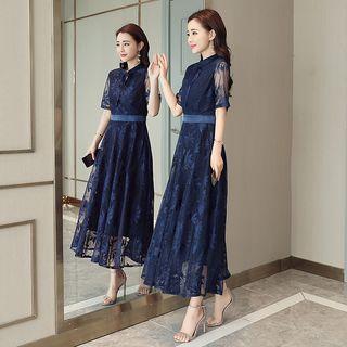 Short-sleeve Maxi Floral Lace Dress