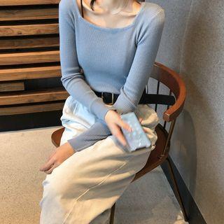 Plain Long-sleeve Knit Top / Cropped Wide-leg Pants