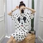 Short-sleeve Dotted Mickey Mouse Print T-shirt Dress
