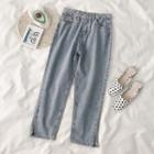 High-waist Slit-hem Cropped Straight Leg Jeans