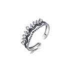 925 Sterling Silver Fashion Elegant Cubic Zirconia Geometric Adjustable Open Ring Silver - One Size