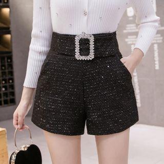 High-waist Tweed Wide-leg Shorts