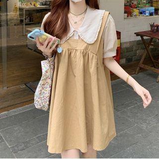 Short-sleeve Plain Peter Pan Collar Shirt / Plain Jumper Dress
