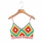 Knit Cropped Camisole Top Green & Yellow & Orange - One Size
