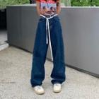 High Waist Lace-up Plain Wide-leg Jeans
