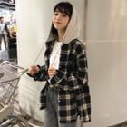 Long-sleeve Hooded Plaid Shirt As Shown In Figure - One Size