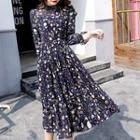 Printed 3/4-sleeve Midi Chiffon Dress