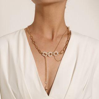 Faux Pearl Cross Pendant Alloy Necklace