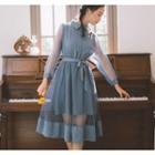 Mesh Panel Midi A-line Shirtdress