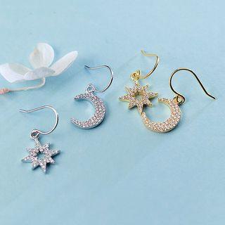 925 Sterling Sliver Drop Moon And Star Earring