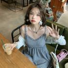 Spaghetti Strap Houndstooth A-line Dress / Light Jacket