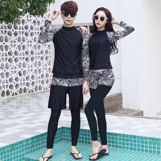 Couple Matching Set: Printed Rash Guard + Swim Bottom