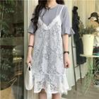 Lace Spaghetti-strap Dress + T Shirt Skirt