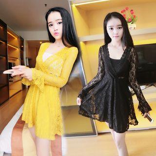 Long-sleeve Lace Dress With Bandeau