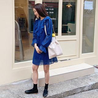 Frilled Dotted Chiffon Shift Dress