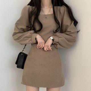 Square-neck Puff Sleeve A-line Mini Dress