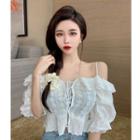 Elbow-sleeve Cold Shoulder Lace Top White - One Size