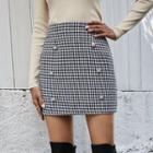Faux Pearl Houndstooth Mini Fitted Skirt