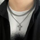 Layered Cross Pendant Chain Necklace Silver - One Size