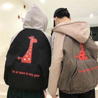 Couple Raglan Sleeve Print Hooded Jacket