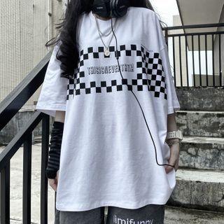 Short-sleeve Checker Print T-shirt