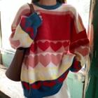 Heart Print Sweater Love Heart - Red - One Size