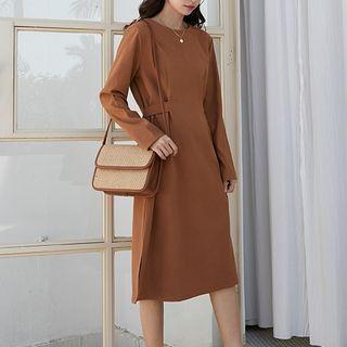 Long-sleeve Tie-waist Midi T-shirt Dress