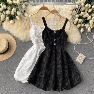 Embroidered Flower Spaghetti-strap Dress