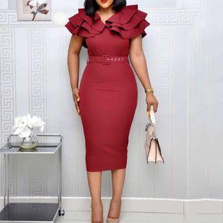 Short-sleeve Ruffle Collar Midi Dresses