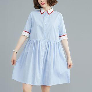 Short-sleeve Paneled A-line Shirtdress