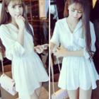 Elbow-sleeve A-line Mini Shirtdress