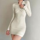 Long-sleeve Polo-neck Mini Sheath Dress