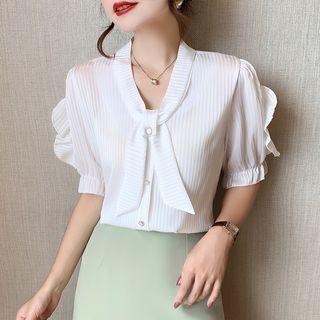 V-neck Plain Striped Oversize Blouse
