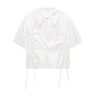 Elbow-sleeve Drawstring Shirt White - One Size