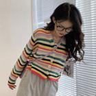 Striped V-neck Cardigan Rainbow - One Size