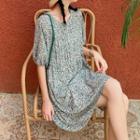 Floral Puff-sleeve Chiffon Dress