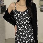 Spaghetti Strap Crescent Print Bodycon Dress / Jacket