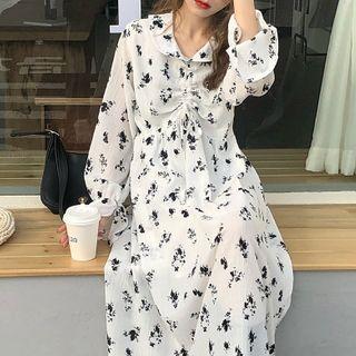 Floral Drawstring Midi A-line Dress Floral - White - One Size