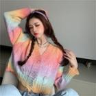 Cropped Cardigan Sweater - Rainbow - One Size