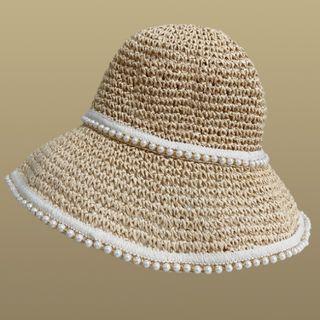 Faux Pearl Straw Sun Hat Faux Pearl Straw Sun Hat - Beige - One Size
