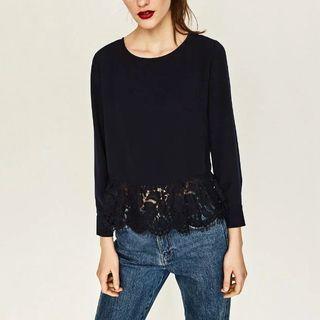 Long-sleeve Lace-hem Top
